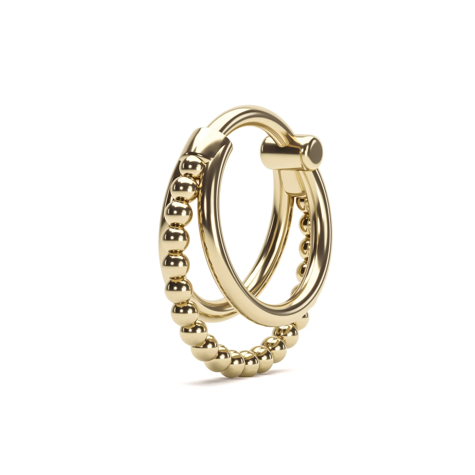 14K Gold Trinity Bead Daith Ring