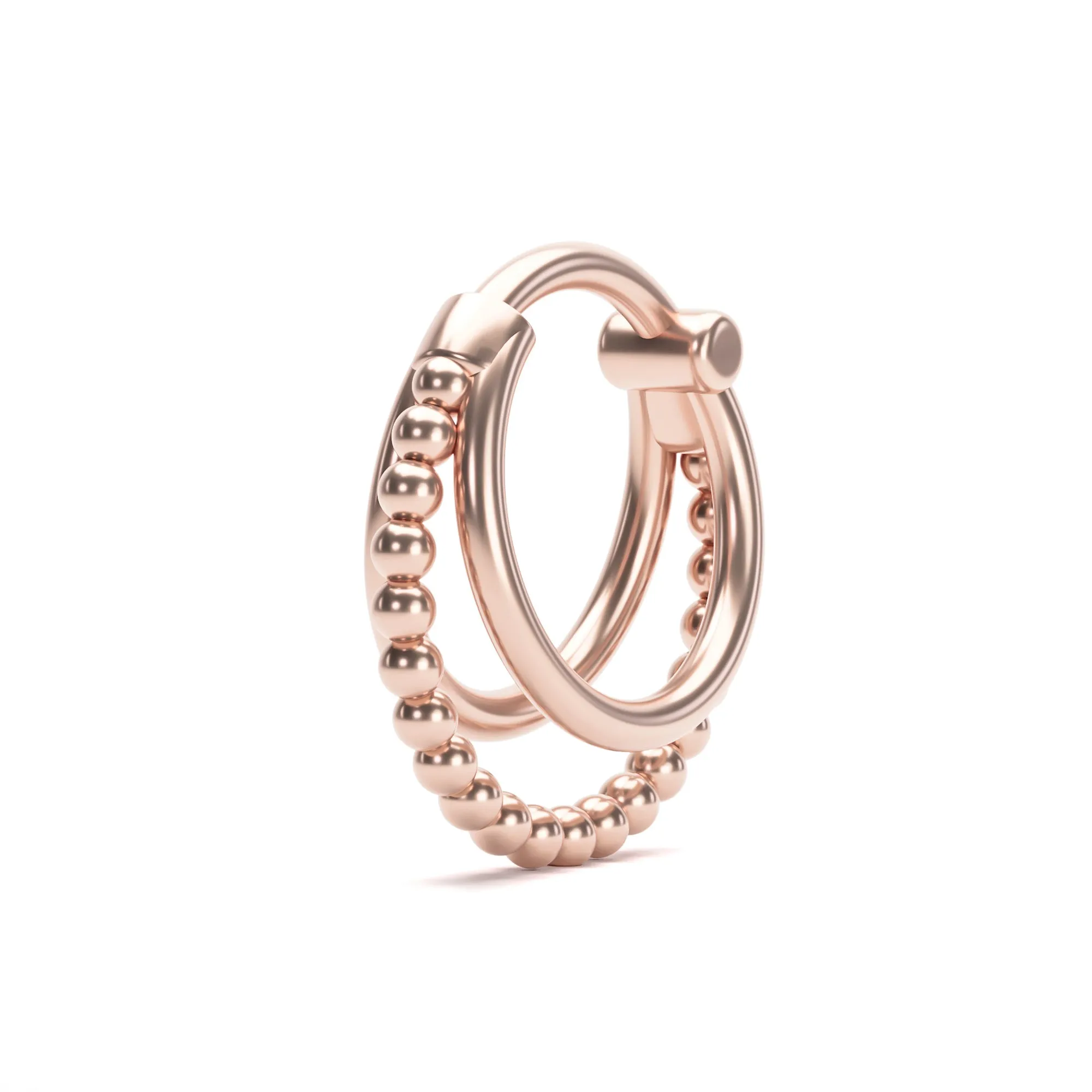 14K Gold Trinity Bead Daith Ring