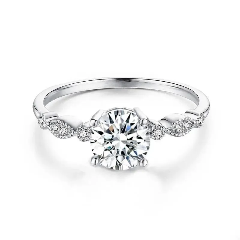 14k White Gold Moissanite Ring 0.8ct Center Stone