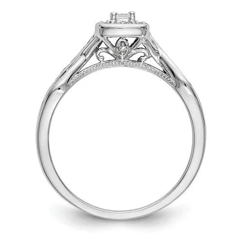 14k White Gold Princess Square Halo Diamond Side Twist Engagement Ring