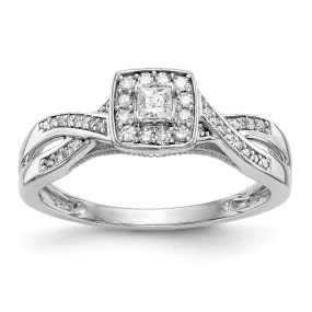 14k White Gold Princess Square Halo Diamond Side Twist Engagement Ring