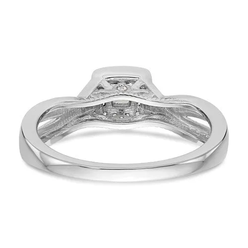 14k White Gold Princess Square Halo Diamond Side Twist Engagement Ring