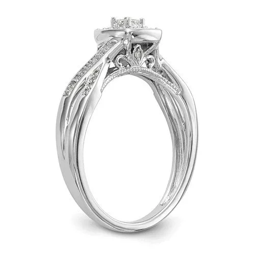 14k White Gold Princess Square Halo Diamond Side Twist Engagement Ring