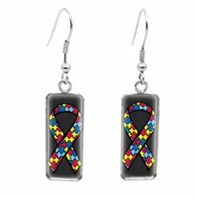 2020 New Autism Awareness Rectangular Earring Glass Dome Square Fish Hook Earring Handmade Photo Jewelry