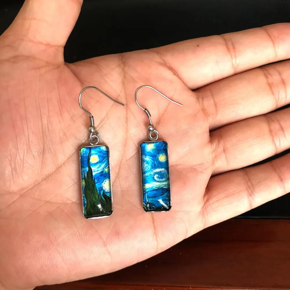 2020 New Autism Awareness Rectangular Earring Glass Dome Square Fish Hook Earring Handmade Photo Jewelry