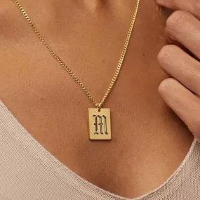 A TO Z Name Chain Necklace with Fram Pendant 14K Gold Plated