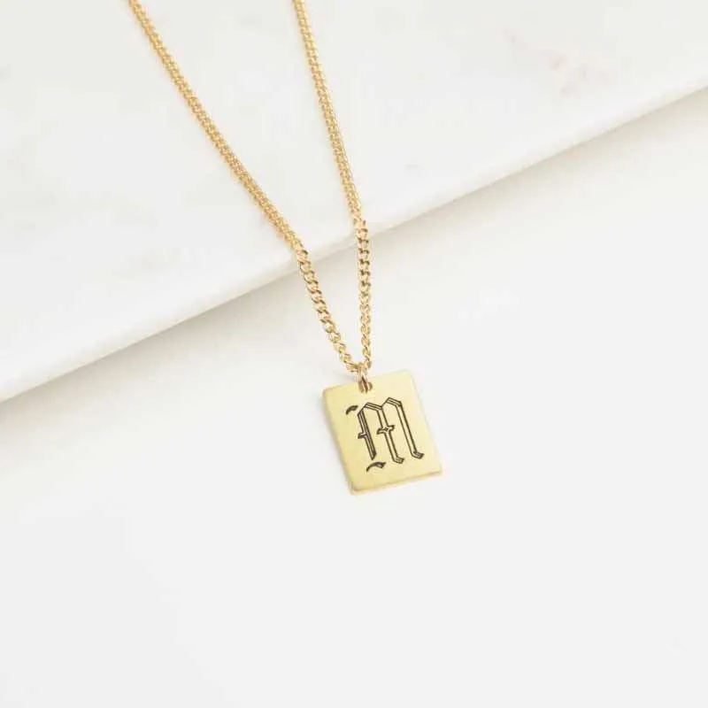 A TO Z Name Chain Necklace with Fram Pendant 14K Gold Plated