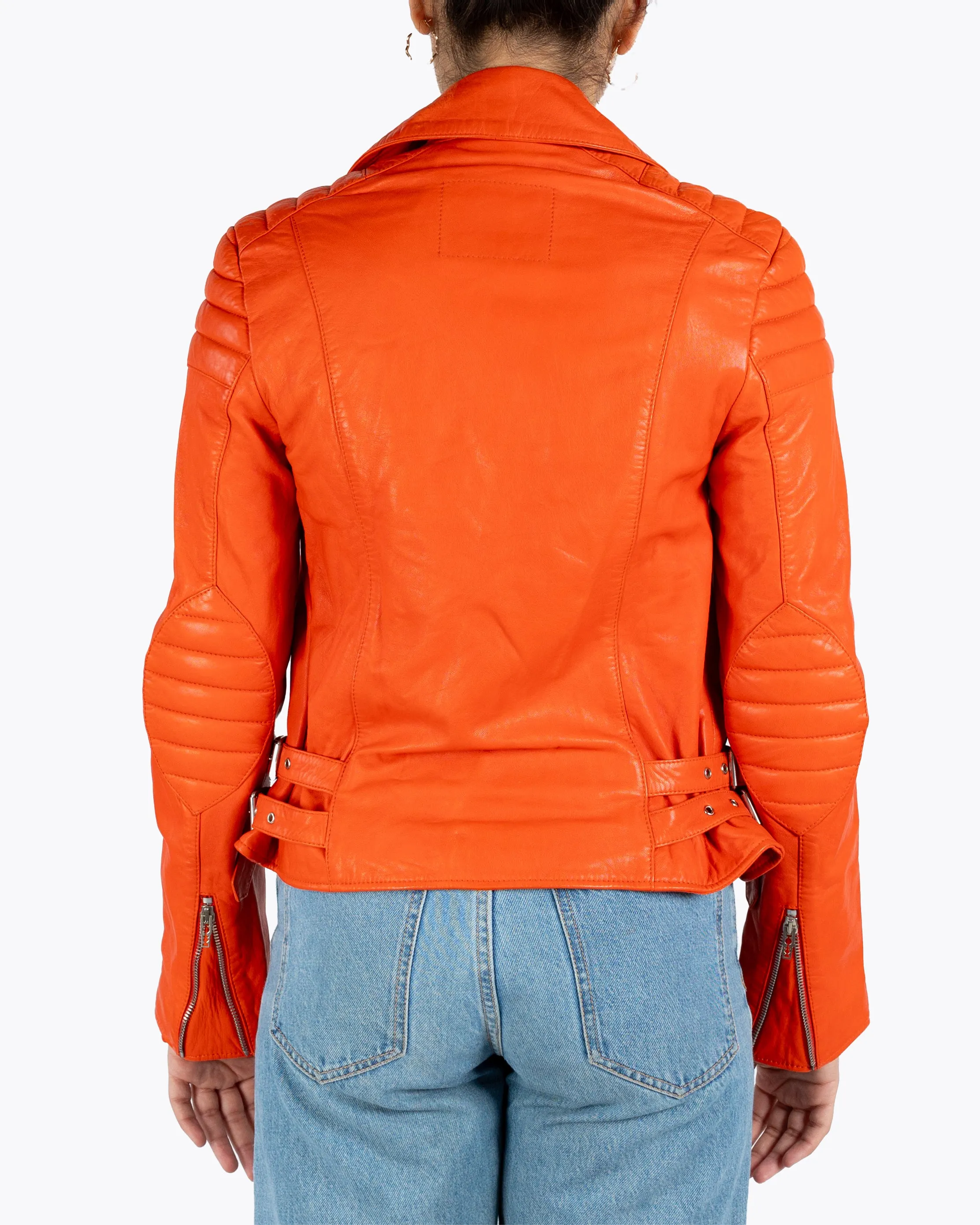 ALEXANDER MCQUEEN CROPPED ORANGE BIKER JACKET