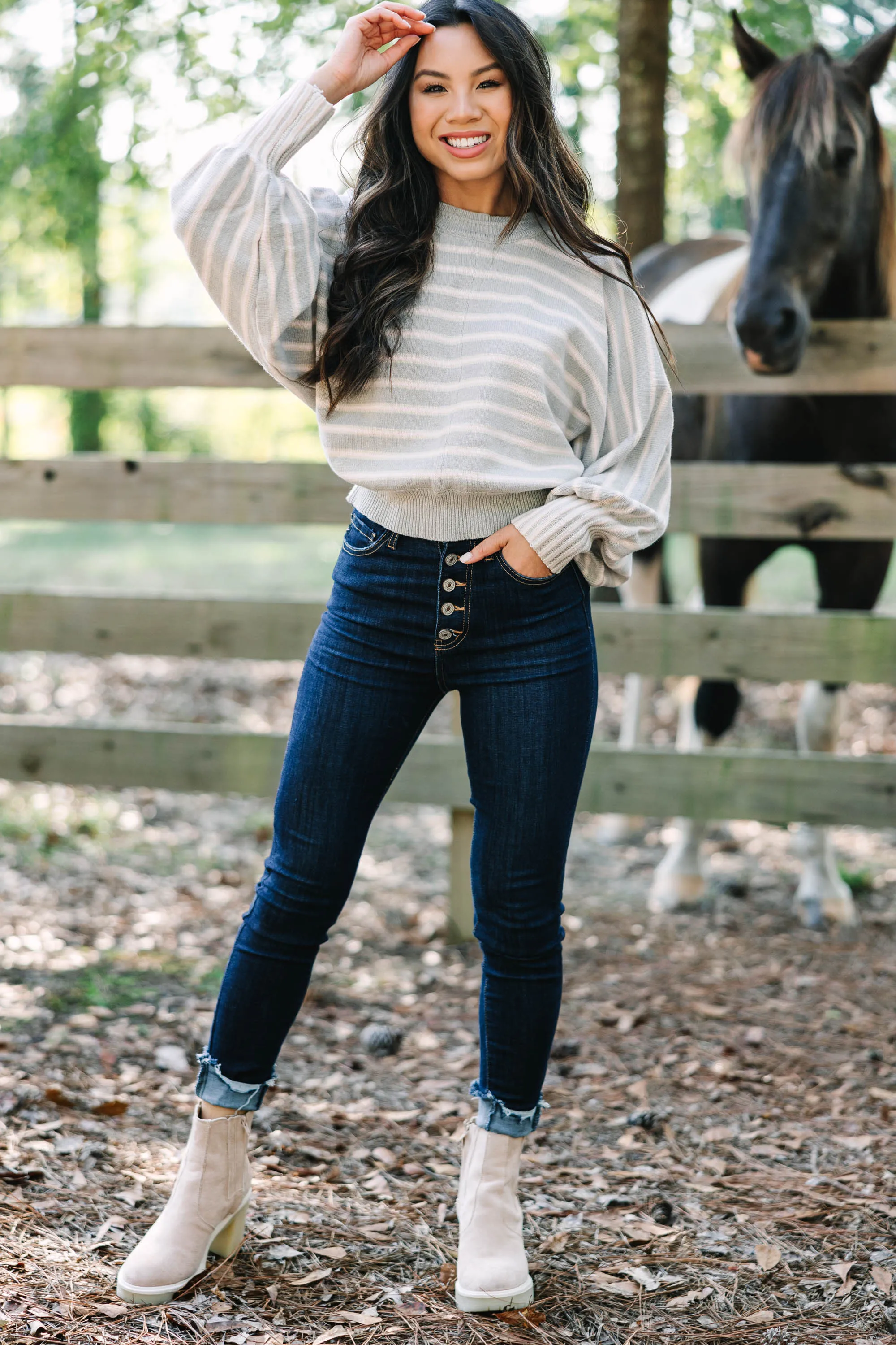 All A Dream Gray Striped Sweater