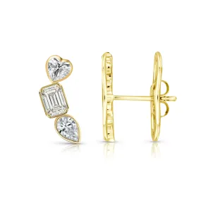 Asymmetric Mixed Shape Diamond Bezels Ear Crawlers