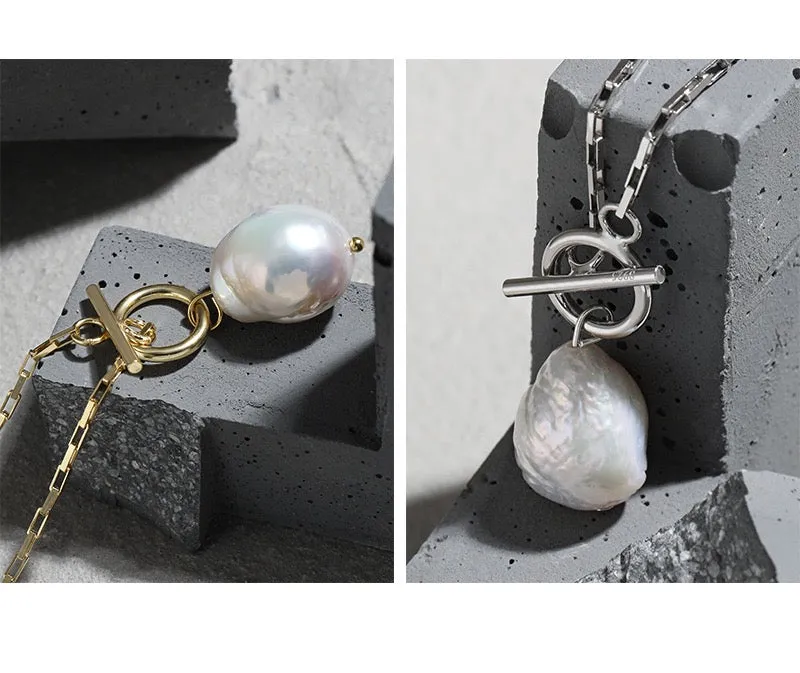 Baroque Pearl Pendant Necklace Sterling Silver