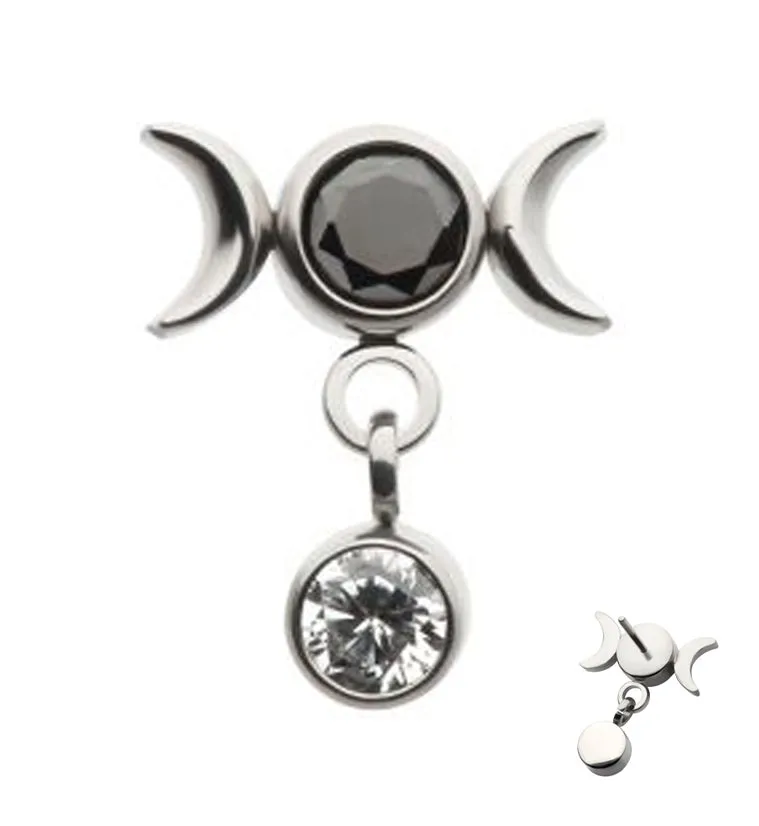 Black CZ Moon Phase Dangle CZ Threadless Top