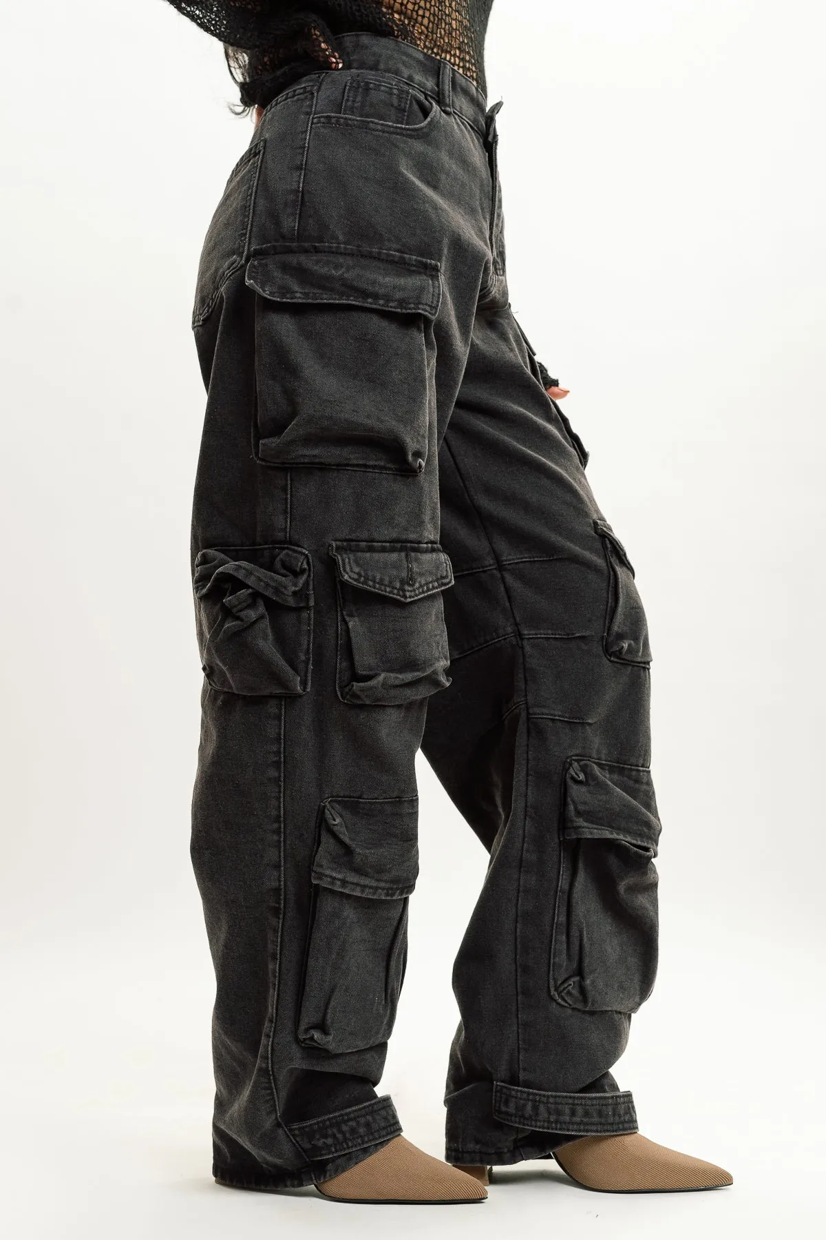 Black Street Style Cargo Jeans