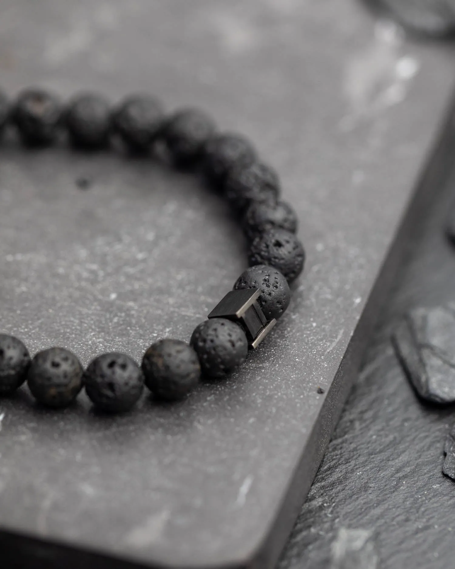 Bracelet with 8mm Black Lava stone and black spacer