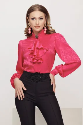 Camicia elegante fucsia Fofy a collo alto accessoriata con jabout e spilla