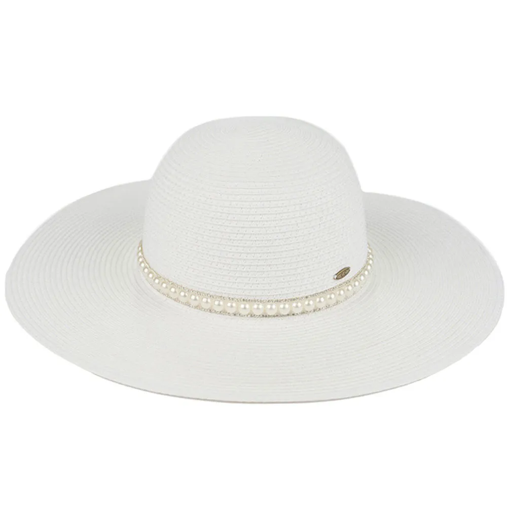 C.C Pearl Trim Band Straw Panama Hat