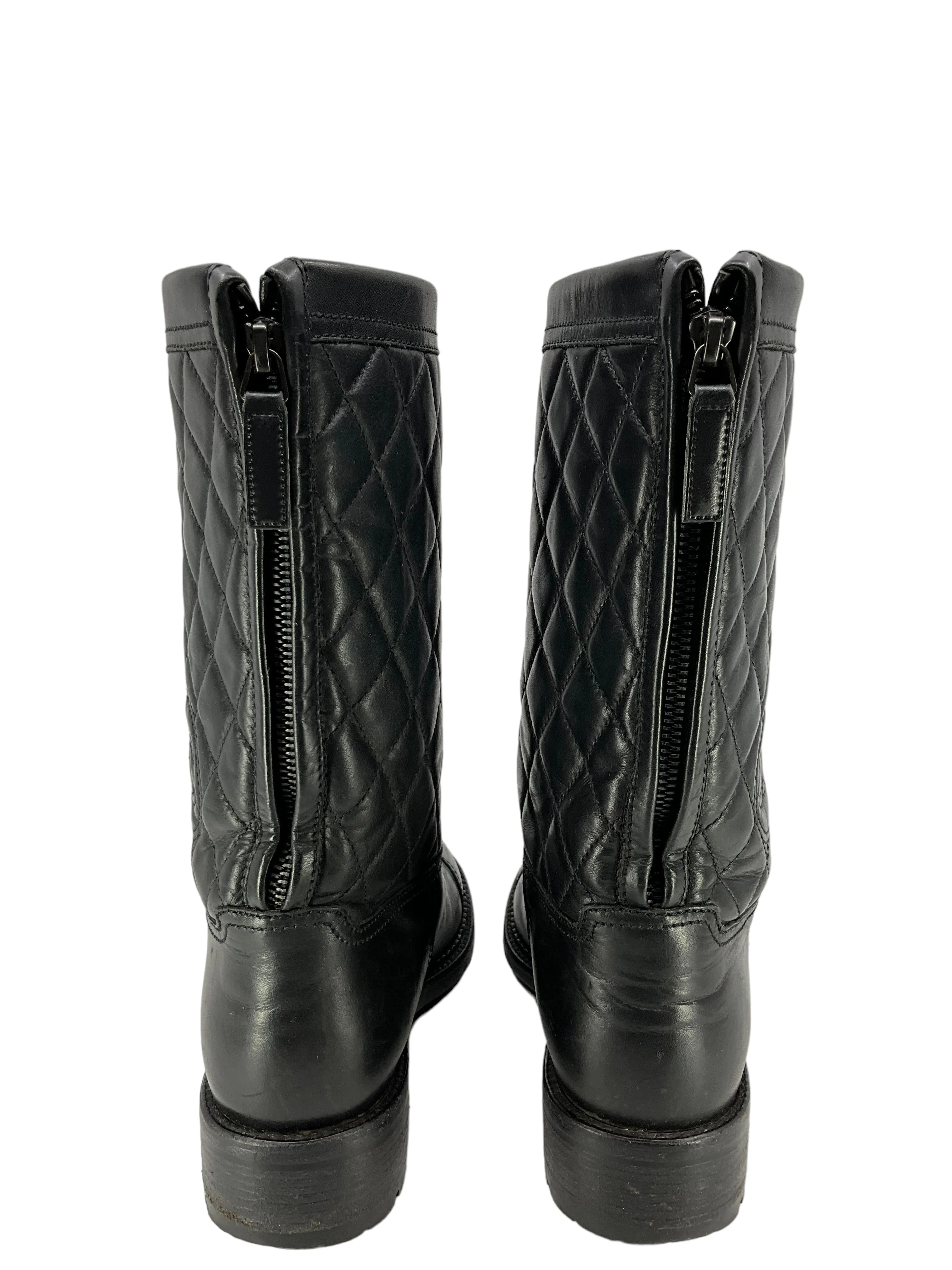 CHANEL Black Calfskin Quilted CC Boots Size 8.5