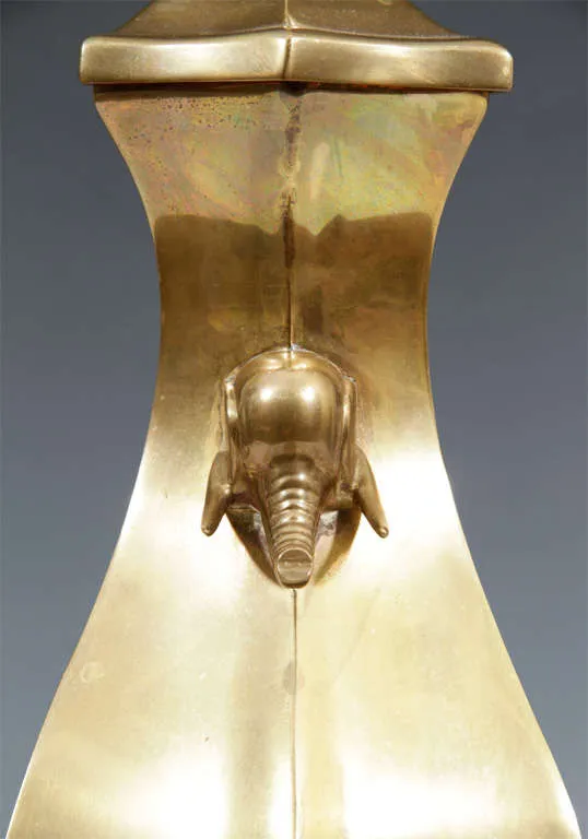 Chapman Mid-Century Brass Urn Lamps with Elephant Details