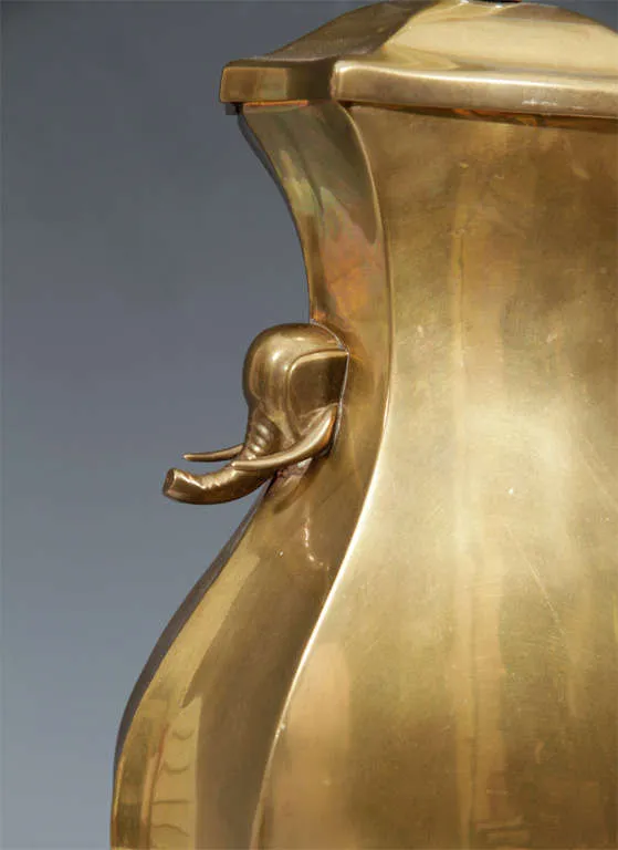 Chapman Mid-Century Brass Urn Lamps with Elephant Details