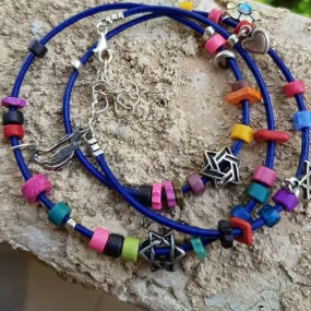 Charms bracelet  star of David wrapped bracelet on a leather cord