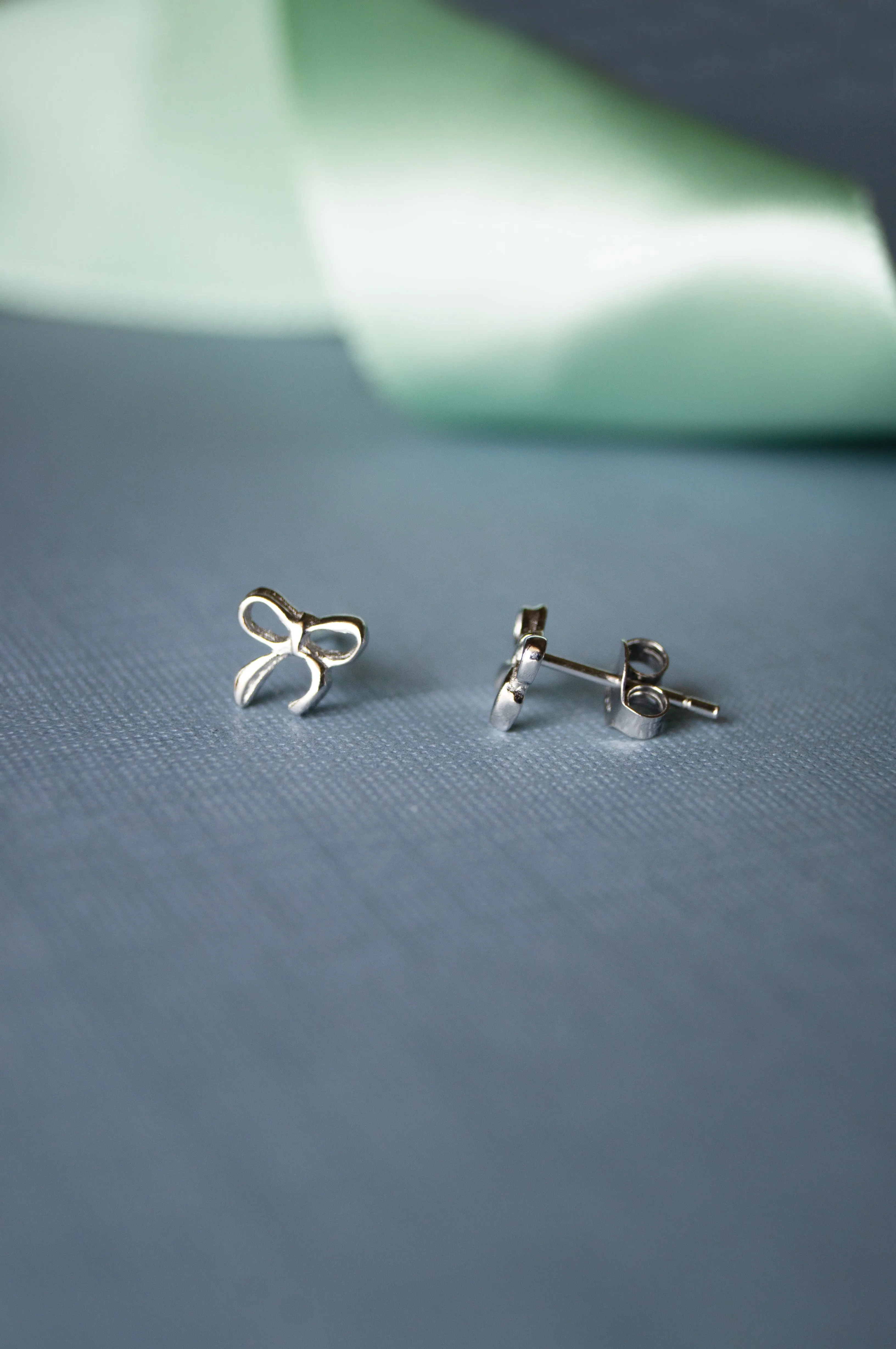 Delicate Bow Sterling Silver Mini Stud Earrings