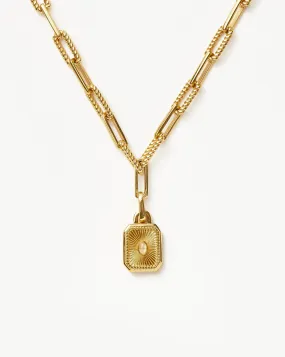 Engravable Square Locket Chain Necklace | 18ct Gold Plated/Rainbow Moonstone