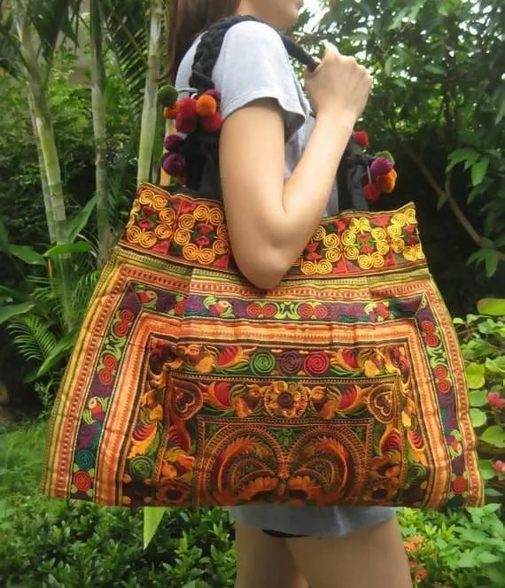 Ethnic Hmong Hobo Boho Vintage style Tote Thai Shoppers Shoulder Tote Bag