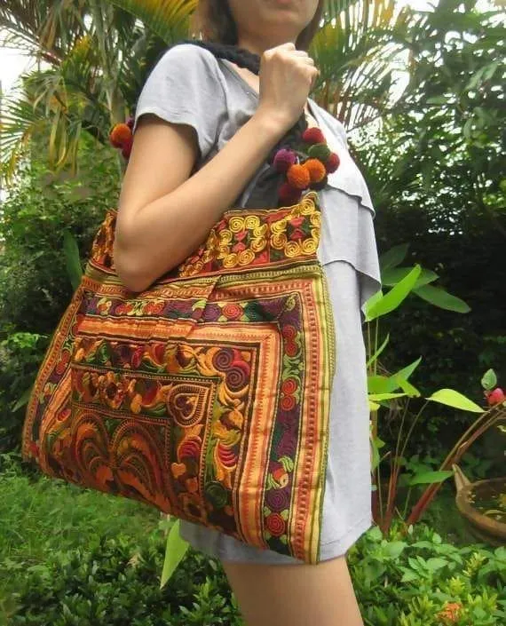 Ethnic Hmong Hobo Boho Vintage style Tote Thai Shoppers Shoulder Tote Bag