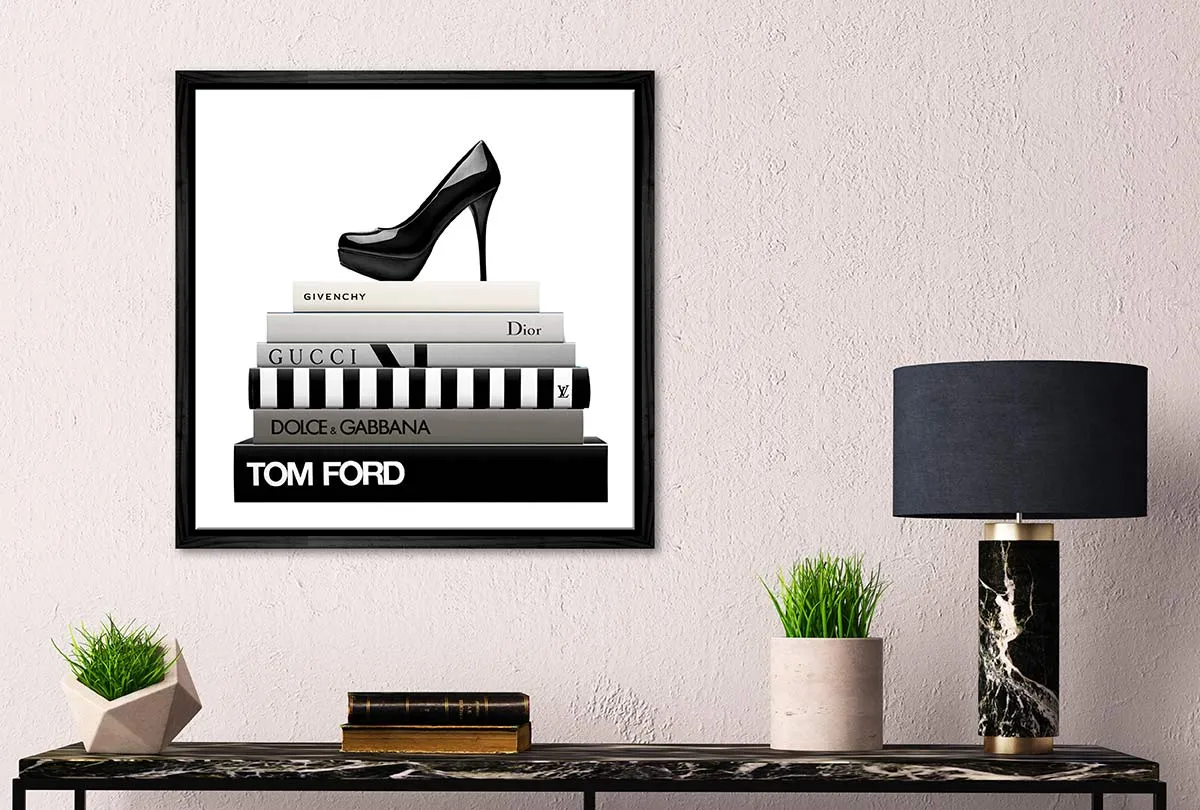 Fashion Books with Stiletto | Fashion Canvas Wall Art Print