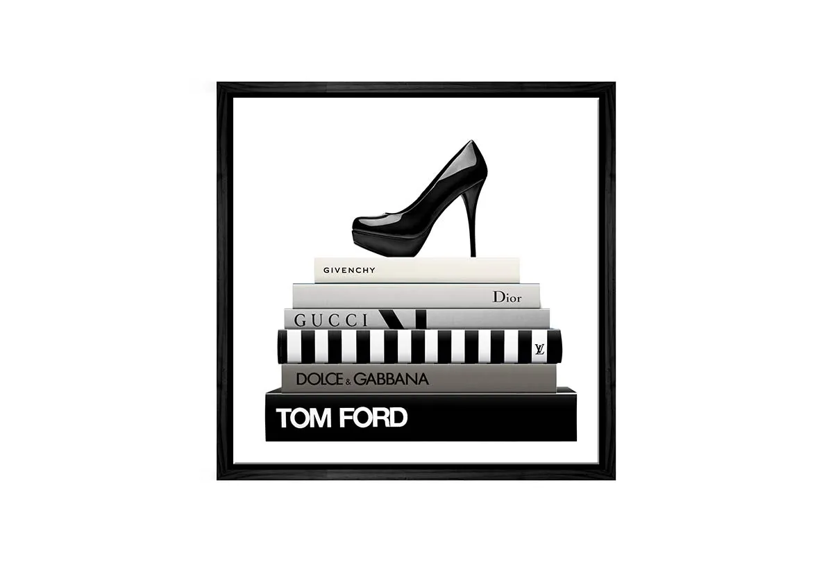 Fashion Books with Stiletto | Fashion Canvas Wall Art Print