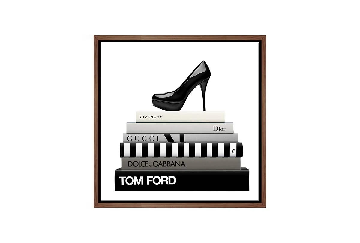 Fashion Books with Stiletto | Fashion Canvas Wall Art Print