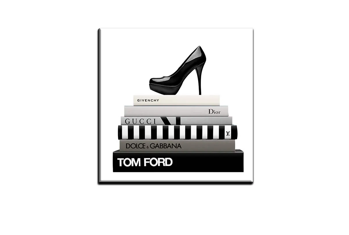 Fashion Books with Stiletto | Fashion Canvas Wall Art Print