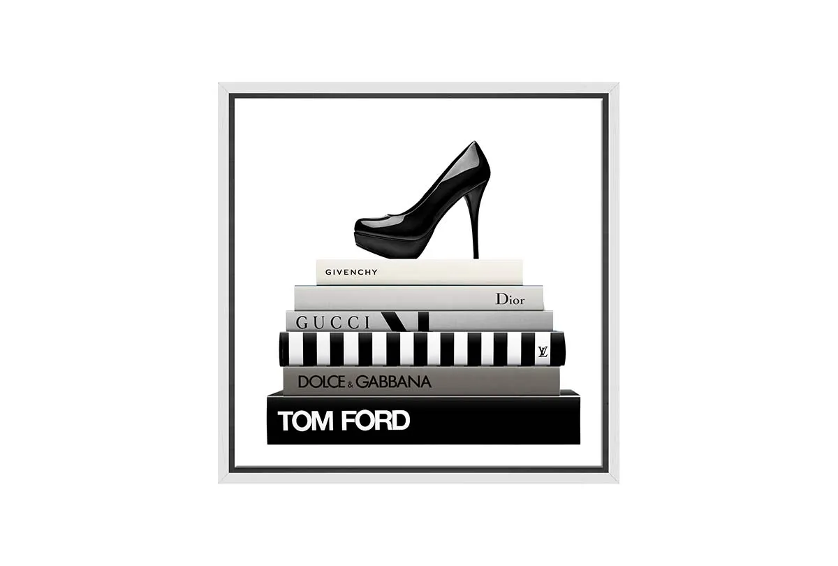 Fashion Books with Stiletto | Fashion Canvas Wall Art Print