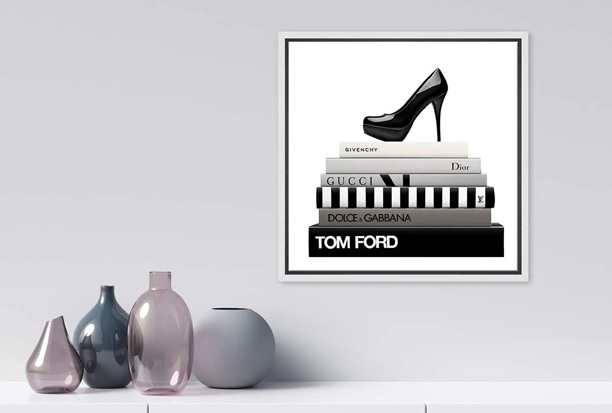 Fashion Books with Stiletto | Fashion Canvas Wall Art Print