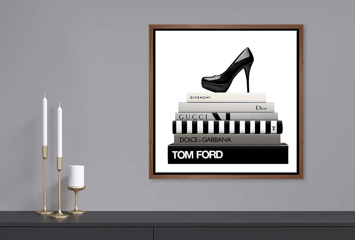 Fashion Books with Stiletto | Fashion Canvas Wall Art Print