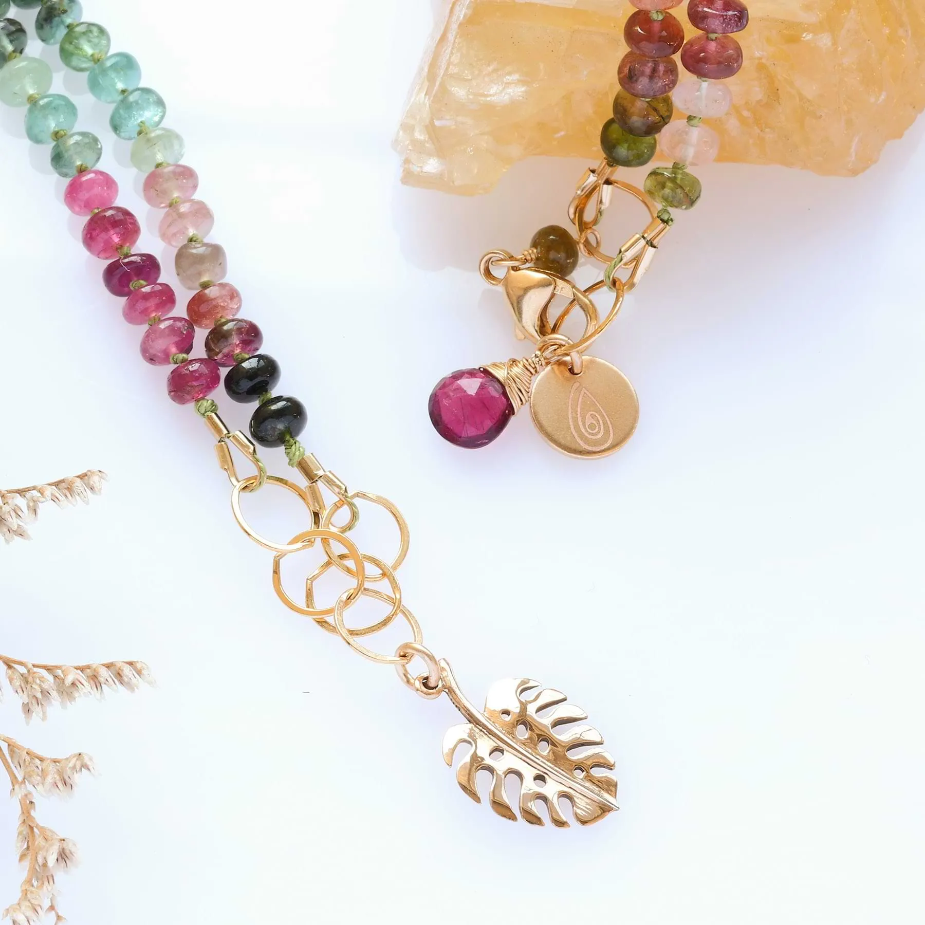 Free Spirit - Tourmaline and Monstera Leaf Pendant Necklace