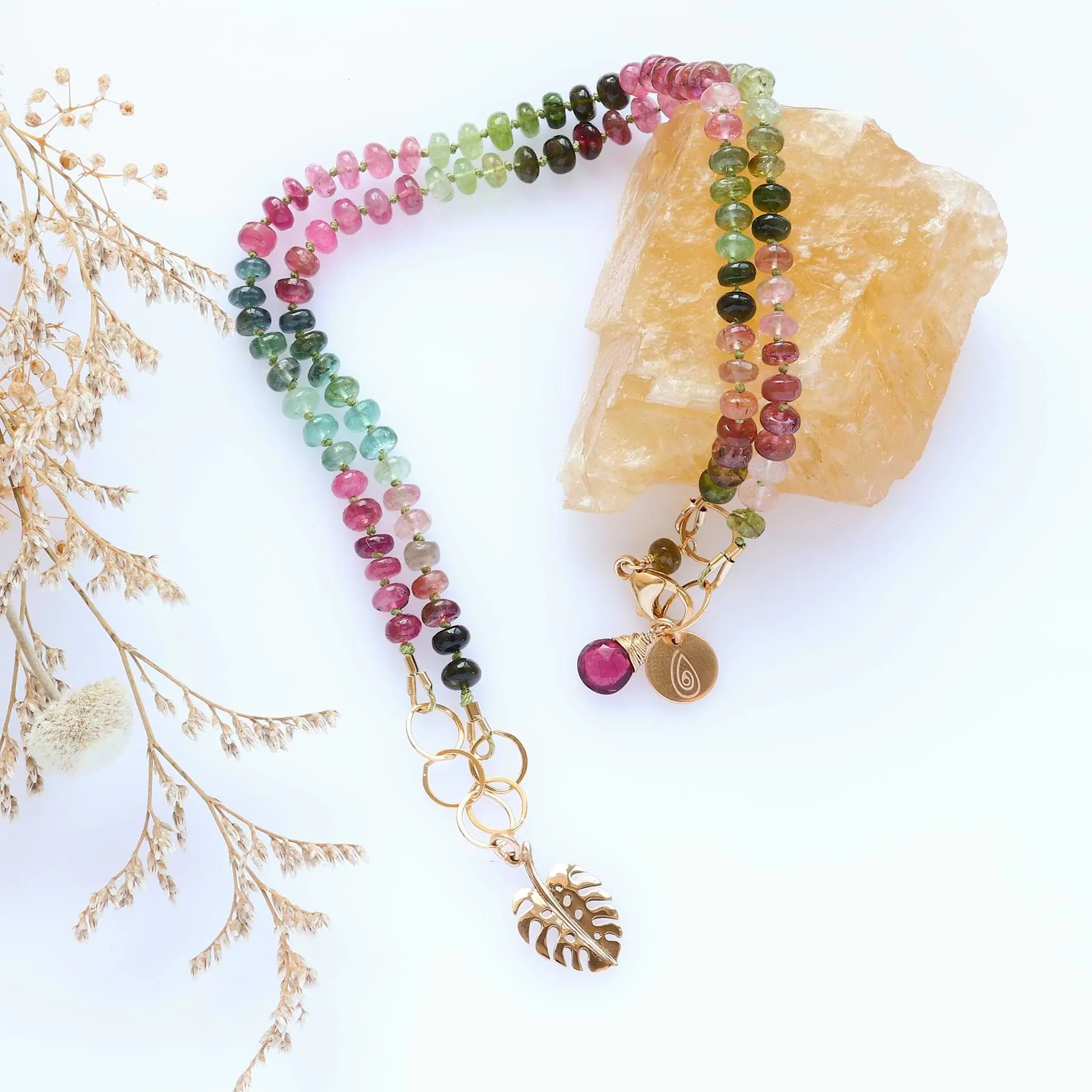 Free Spirit - Tourmaline and Monstera Leaf Pendant Necklace