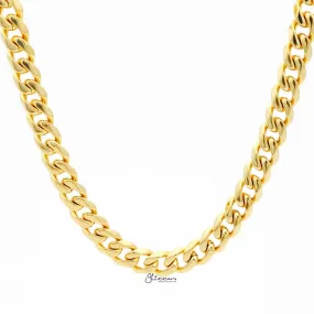 Gold I.P Stainless Steel Beveled Cuban Chain Necklace - 11mm width