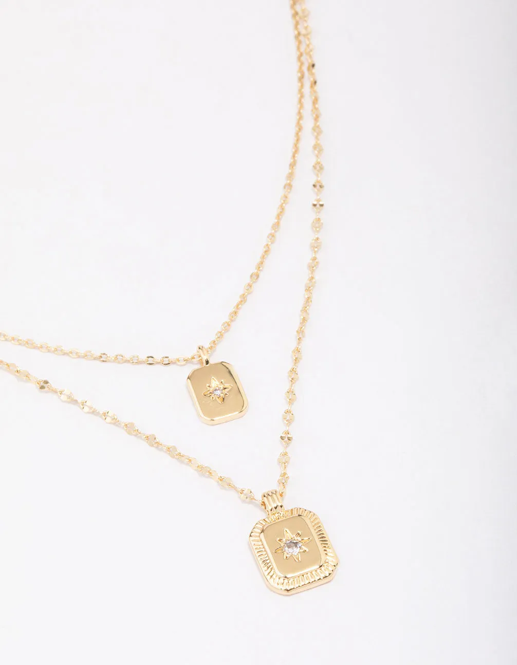 Gold Plated Celestial Cubic Zirconia Layered Necklace