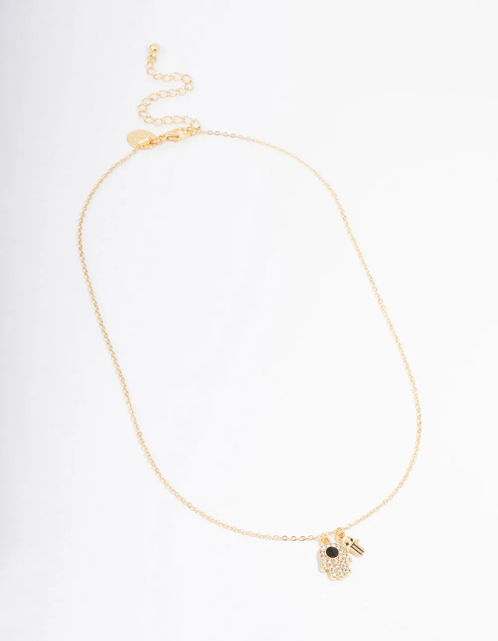 Gold Plated Hamsa Charm Cubic Zirconia Necklace