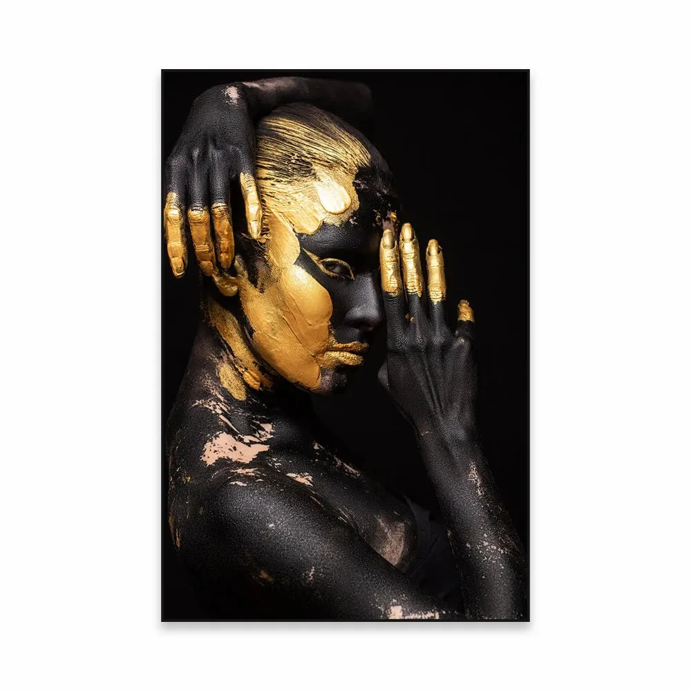 Golden Girl Fashion Wall Art Fine Art Canvas Prints Modern Abstract Portrait Pictures For Living Room Bedroom Boutique Salon Art Decor