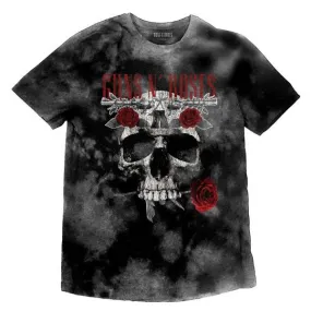 Guns 'n' Roses Adult T-Shirt - Skull And Roses - Grey Tie Dye