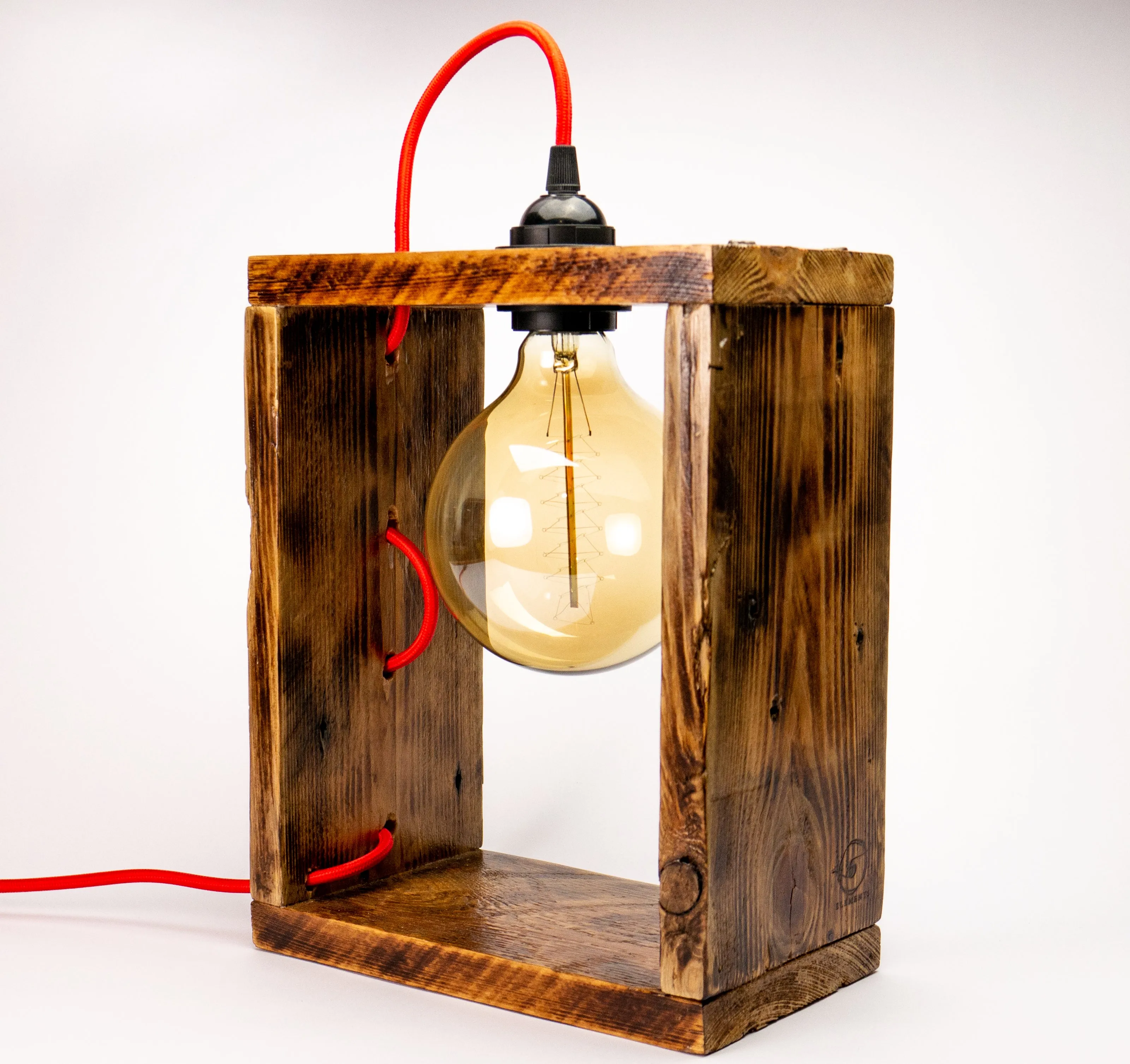 Industrial Desk Lamp, Recycled Wood Tabletop Lamp, Medium size