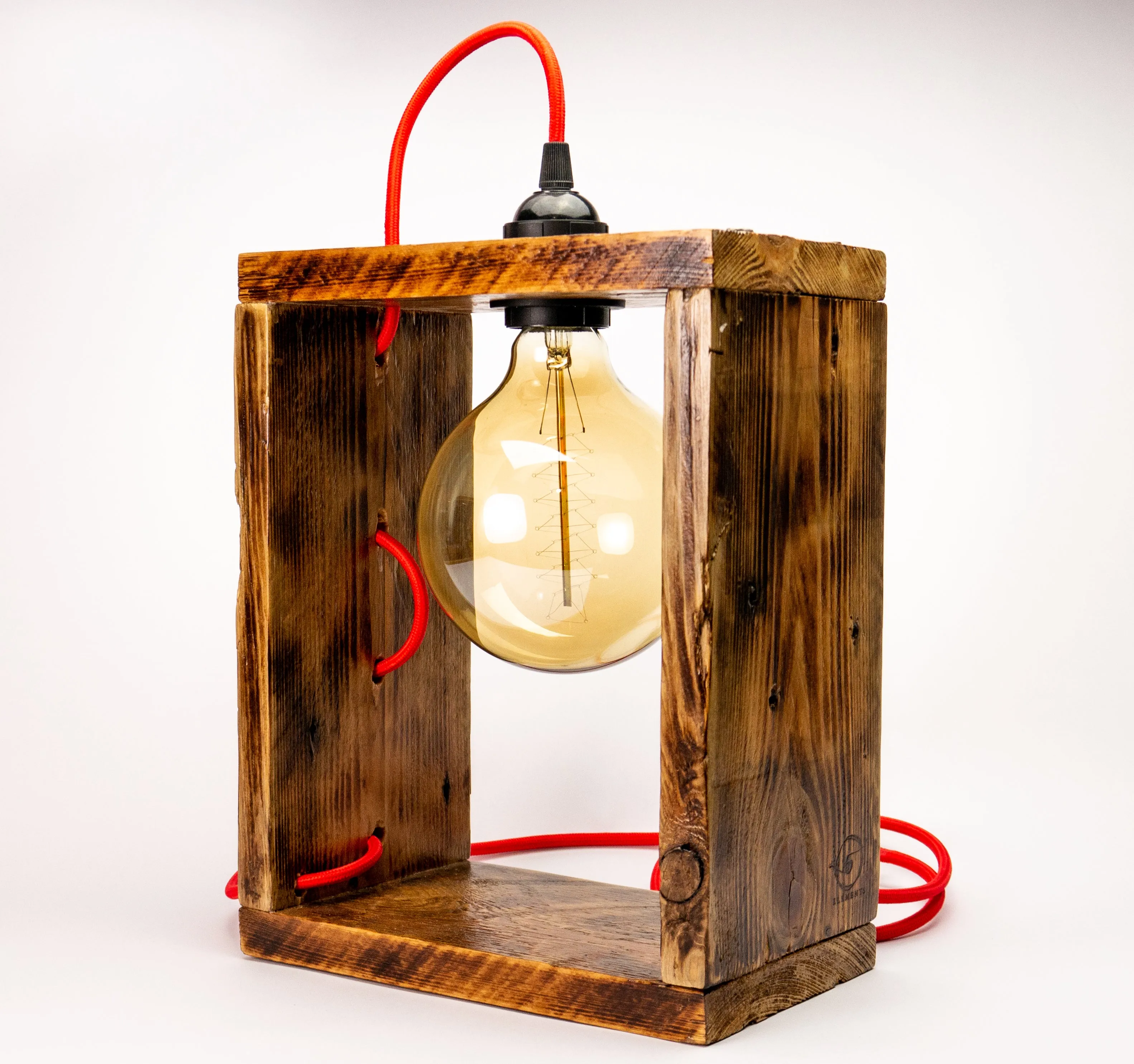 Industrial Desk Lamp, Recycled Wood Tabletop Lamp, Medium size