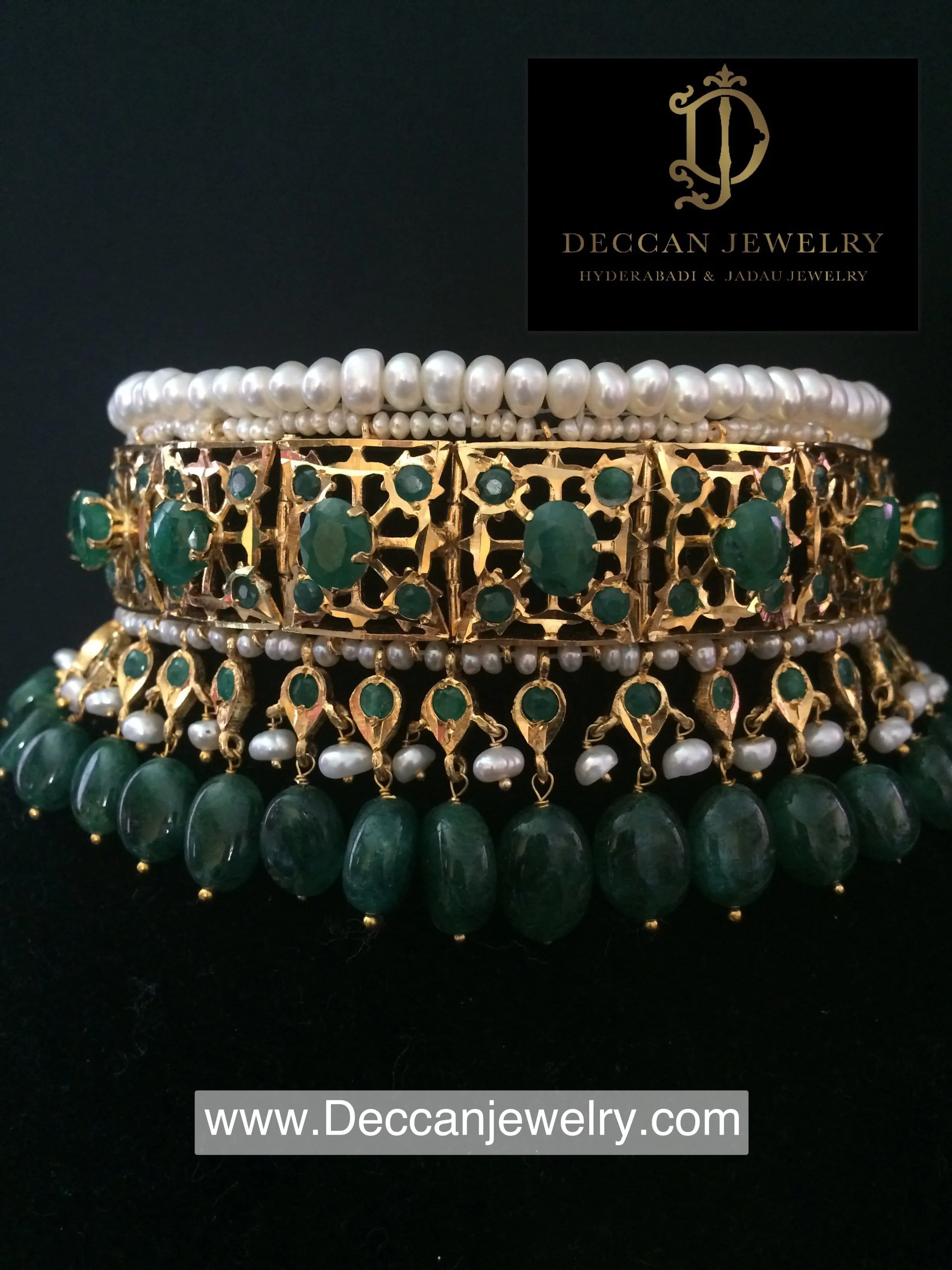 Jadavi lacha in emeralds and fresh water pearl ( SHIPS IN 4 WEEKS)