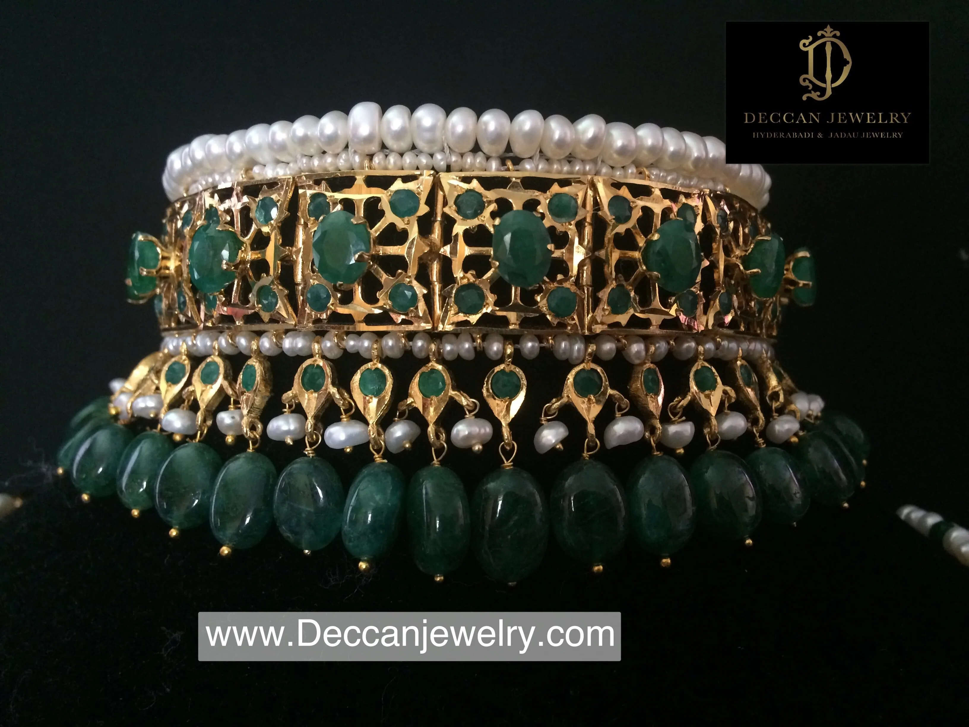 Jadavi lacha in emeralds and fresh water pearl ( SHIPS IN 4 WEEKS)