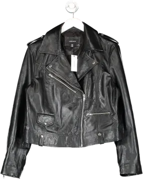 Karen Millen Black Leather Zip Detail Biker Jacket UK 16