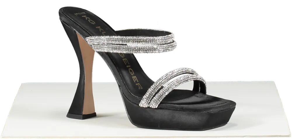 KG Kurt Geiger Black Vegan Leather Diamante Strap Flare Heels UK 8 EU 41 👠