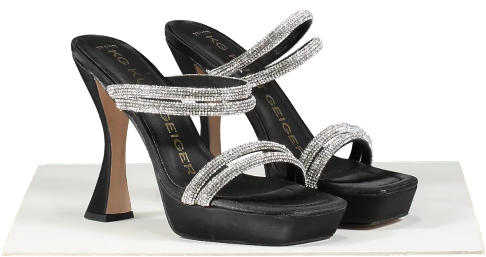 KG Kurt Geiger Black Vegan Leather Diamante Strap Flare Heels UK 8 EU 41 👠