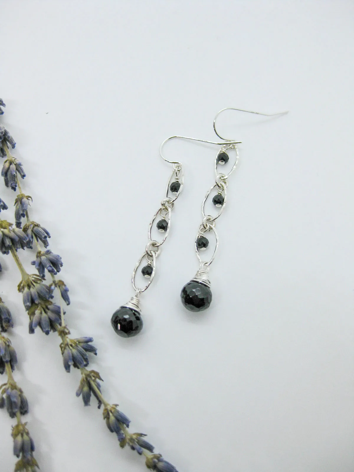 Lilac: Black Spinel Earrings - e618